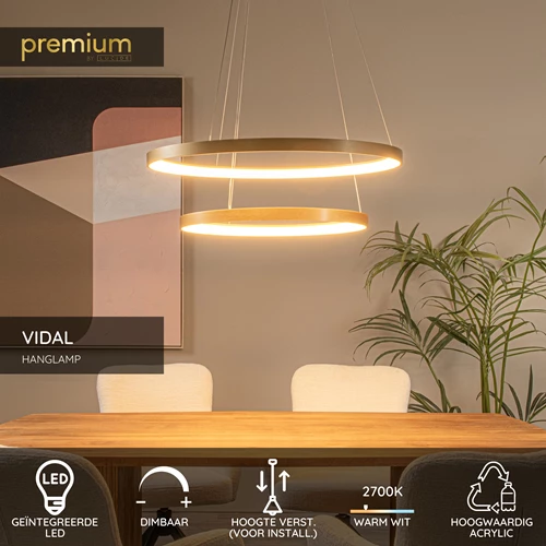 Lucide VIDAL - Hanglamp - Ø 78 cm - LED Dimb. - 1x92W 2700K - Mat Goud / Messing | Premium - USP